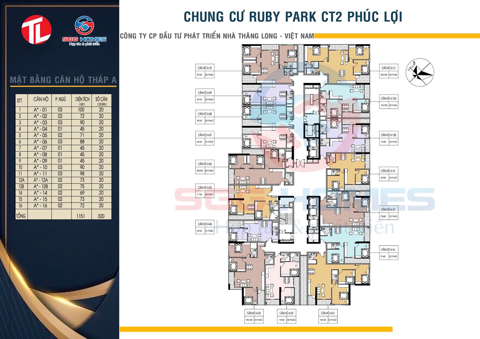 Mặt bằng toà A chung Cư Ruby Park Phúc Lợi Long Biên