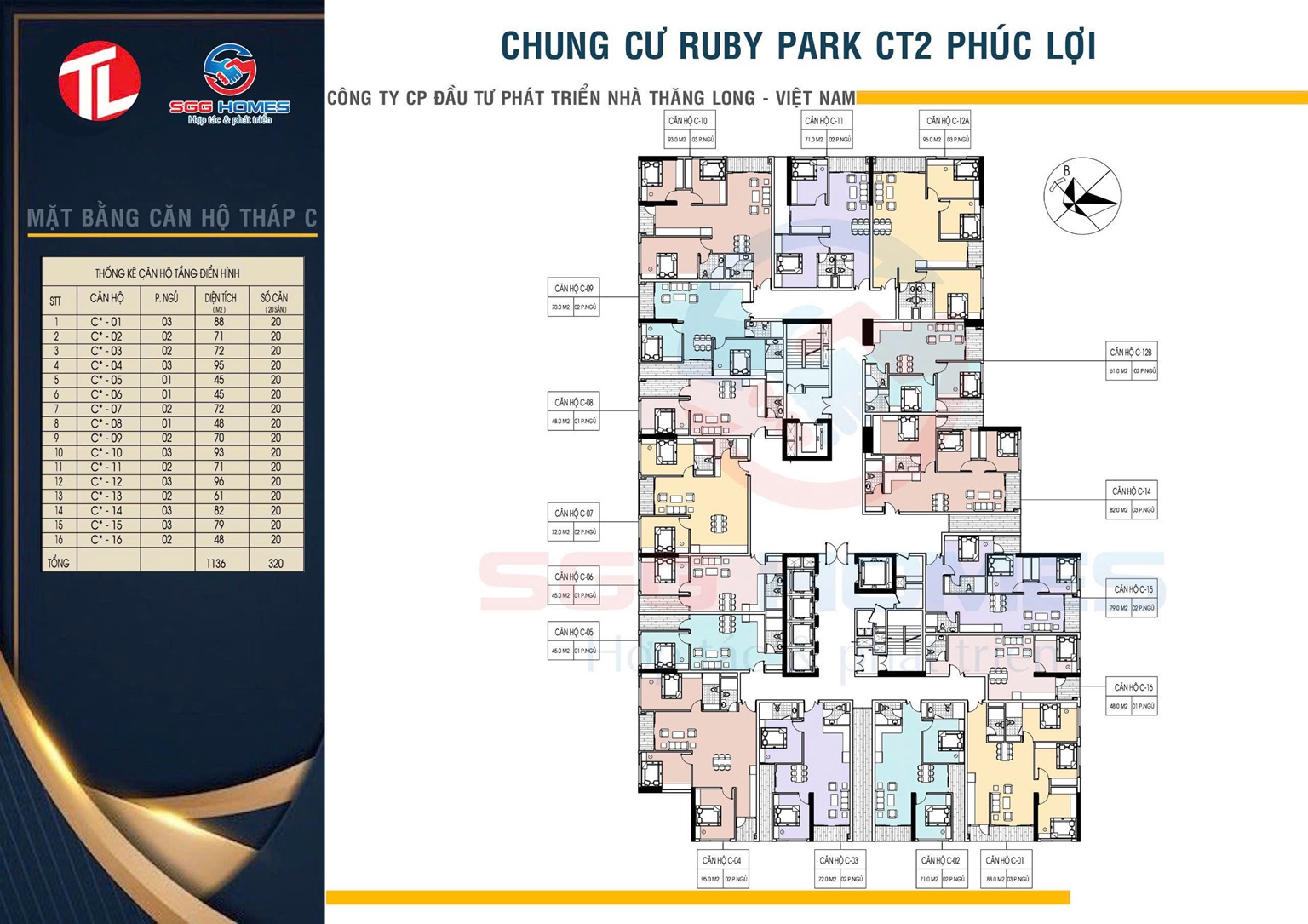 Mặt bằng toà C chung Cư Ruby Park Phúc Lợi Long Biên